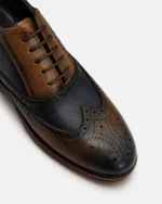 Navy & Tan Leather Two-Tone Brogue Oxford - Image 4