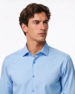 Blue Plain Slim Fit Cotton Blend Shirts - Image 2