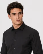 Black Plain Slim Fit Cotton Blend Shirts - Image 2