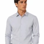 Light-blue Plain Slim Fit Cotton Blend Shirts