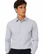 Light-blue Plain Slim Fit Cotton Blend Shirts