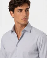 Light-blue Plain Slim Fit Cotton Blend Shirts - Image 2