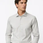 Beige Plain Slim Fit Cotton Blend Shirts
