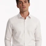 Off White Plain Slim Fit Cotton Blend Shirts