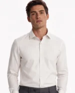 Off White Plain Slim Fit Cotton Blend Shirts