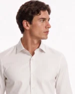 Off White Plain Slim Fit Cotton Blend Shirts - Image 2