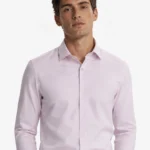 Pink Plain Slim Fit Cotton Blend Shirts