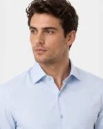 Sky Blue Plain Slim Fit Cotton Blend Shirts - Image 2