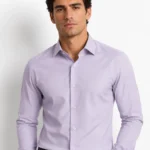 Light Purple Plain Slim Fit Cotton Blend Shirts