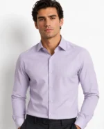 Light Purple Plain Slim Fit Cotton Blend Shirts